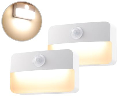Nattlampa med rörelsesensor, 2-pack LED-skåplampor, batteridriven, varmvit sensor 3 000 K för garderob, hall, trappa, sovrum, kök