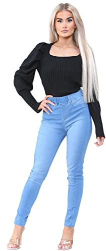 989Zé ENZO Womens High Rise Skinny Stretch Jeans Elasticated Waist Jeggings Denim Jean EZL419 Jeggings Light Blue 16