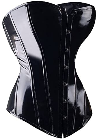 Montecarduo Corsetto da Donna - Sexy Nero PVC Overbust Corsetto Steampunk Lingerie Top - Goth Rock Corsetto Sexy Leather Waist Trainer Corsetto per Le Donne, Stile A, S