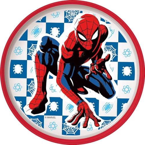 Assiette plate en plastique blanc et rouge Marvel Spiderman Spider-Man pour enfants avec base antidérapante