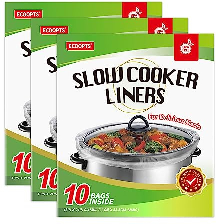30 Counts Slow Cooker Liners by ECOOPTS | Large Cooking Bags Fit 3-8.5 Quarts (3 PACK)