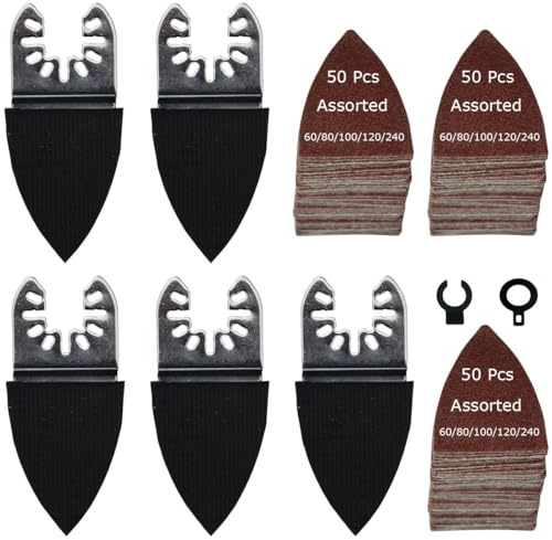 XXGO 155 st fingersvängande multiverktyg slipdynor tillbehörskit inkluderar 150 st multiverktyg fingerslippappersark och 5 st fingerslipdynor för flera verktyg XG155FU