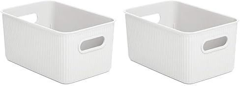 Tatay Caja Organizadora Rectangular Baobab, 5L de Capacidad, de Polipropileno, Libre de BPA, Color Blanco Pergamón, Medidas 18.1 x 27.2 x 13 cm (Paquete de 2)