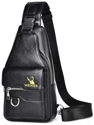 Bandoleras Hombre Cuero Bolso de Bombro Pequeña Bolsa Pecho Retro Sling Bag Mariconera Cruzada Bolso de Negocios Mano Bolsas de Trabajo Teléfono Cartera Monedero(Negro bolso de mano para hombres)