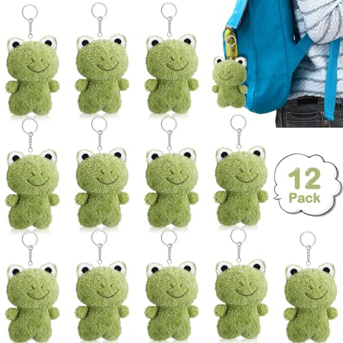 Gemscream 12 Pcs Plush Frog Keychains Stuffed Animal 4.7 Inch Cute Soft Frog Plush Animal Keychains Charm Backpack Pendants for Students Graduation Birthday Party Anniversary Classroom Events Gifts