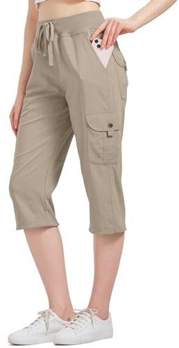 Jogwits Pantalon Cargo Femme 3/4 Capri d'Été - Pantacourt Décontracté Outdoor avec 6 Poches - Idéal pour Voyage, Randonnée, Loisirs en Plein Air