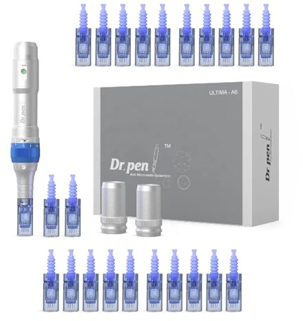 Dr.Pen Ultima A6 Derma-Pen Microneedling Pen Inalámbrica y Profesional con 22 Cartuchos de Repuesto - Máquina de Microagujas Recargable y Ajustable 0-2.5mm para el Cuidado de la Piel