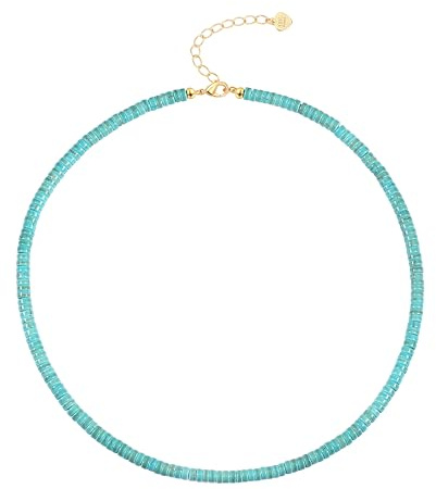Aobei Pearl Minimalist Turquoise Choker Blue Howlite Seed Beaded Necklace Bohemian Gemstone Jewelry for Women 15”