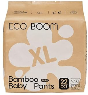 ECO BOOM Pannolini Pants Taglia 5 in Bambù (12-17kg) - pannolini mutandina premium ecologici in materiali vegetali, senza profumo, molto assorbenti - 22 pezzi