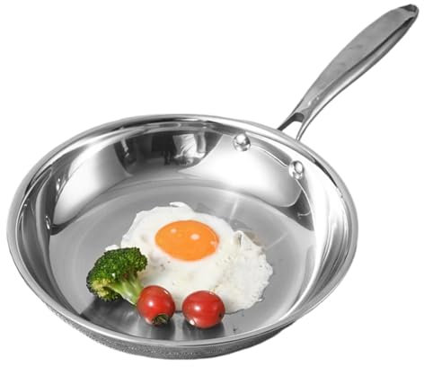 Stainless Steel Frying Pan, Oven Safe Induction Cooking Pan - Deep Skillet for Home, Kitchen, Daily Use, Steak, Eggs (22cm)