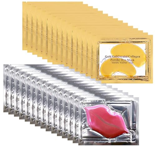 NIYET 30 Pairs Lip Masks & Gold Hydrogel Collagen Eye Masks, Under Eye Patches Gel Pads for Dark Circles and Puffiness, Moisturizing & Anti-Ageing Skincare for All Skin Types