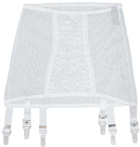 Luxallacki - Rete floreale velata con fondo aperto, cintura reggicalze regolabile con 6 bretelline, biancheria intima modellante per la vita, bianco, L