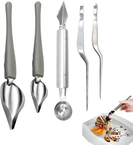 Cuillères de Décoration de Dessin,Cuillères Décoratives Stylo,Alimentaire Saupoudrer la Cuillère à Sauce,Cuillère à Dessin de Cuisine,Cuillère Parisienne,Chef Crayon Gateau Décoration Outil,5 Pièces