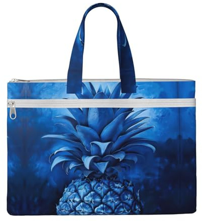 SDEGTHO Blue Pineapple Zippered Document Bag With Handle For Carrying Paper Files Books Filing Folder