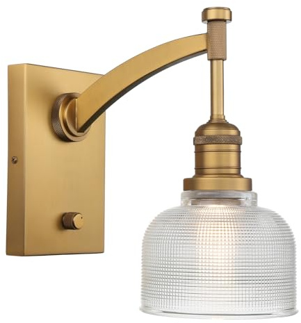 Yosoan Vintage Indoor Wall Sconce with On Off Switch, 1-Light Hardwired Vanity Industrial Boho Retro Modern Wall Mounted Bowl Texture Striped Glass Shade for Living Room Bedroom Bedroom(Antique)