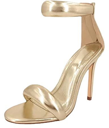 Sandalias Mujer Tacon Fino Verano Sandalia Fiesta Sexy Cierre de Hebilla Sandalias de Vestir Elegantes con Cordones sandalia Comodas Brillo Dorada Moda Zapatos Punta Abierta Para Boda Pole Dance 2025