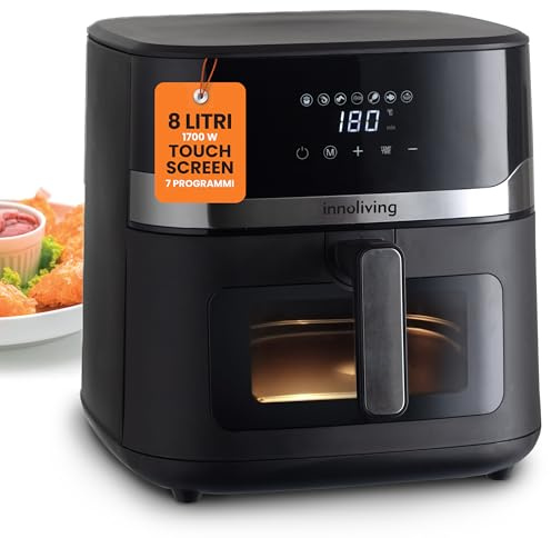 Innoliving Friggitrice ad Aria 8 Litri INN-891 con Pannello Digitale Touch, 7 Programmi Preimpostati, Finestra di Controllo e Luce Interna, Timer e Regolazione della Temperatura, Potenza 1700W