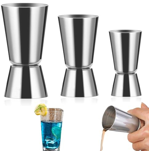 3 Stück Cocktail Messbecher Set, 3 cl/4 cl/5 cl Cl Messbecher Cocktail, Mischbecher, Zubehörverteilung Swing Cocktail, Jigger für Bar und Party, Edelstahl in Silber, Home Bartending
