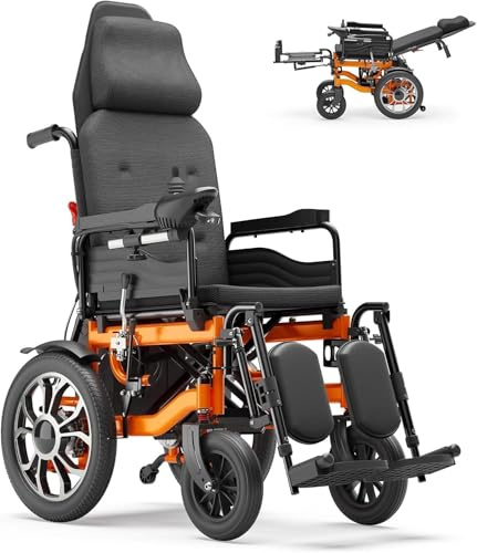 Reclining Electric Wheelchair for Adults & Seniors, 16 All-Terrain Aluminum Tires, 160° Adjustable Backrest with Headrest, 5-Speed, USB Light for Elderly & Disabled Home Care, Outdoor Travel