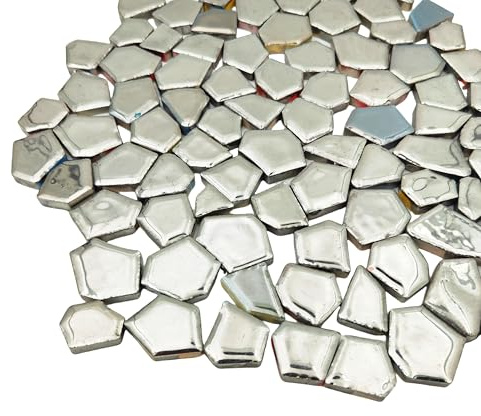 500 g porslin keramiska mosaikplattor, trasiga oregelbundna mosaikplattor för gör-det-själv hantverksgolv, kök, pool, blomkrukor för att göra tillbehör (silver)