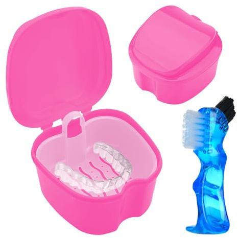 GmeDhc Caja Aparato Dental con Postiza Cepillo Limpiador, Caja de Dentaduras Postizas con Filtrar, Funda Aparato Dental Ortodoncia, Contenedor por Alineadores Dentale