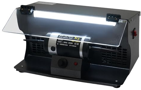 Mqwdxzfes Poleringsmaskin med dammutsugning, 200 W, bordpolermaskin med LED-belysning, bankpolering, slipmaskin, polermaskin för smycken, metall, trä, gör-det-själv-polering, 0–8 000 varv/min