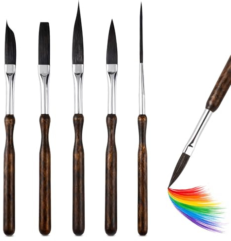 Msjuwek 5 Pcs Fine Detail Paint Brush Set, Professional Dagger Striper Brushes for Art Painting, High-Performance Pinstriping Paintbrushes Tool Kit for Watercolor, Acrylic and Decorative Lines