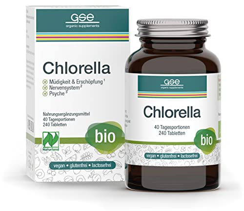 GSE Chlorella Presslinge, 240 Tabletten, Nährstoffreiche Mikro-Alge, reich an Chlorophyll, 100% pflanzlich, vegan und ohne Zusatzstoffe, BIO-Qualität