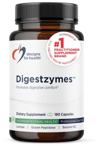 Designs for Health Digestzymes, 180 Capsules | Digestive Enzyme Complex, Betaine HCl & Ox Bile, Supports Lactose Digestion