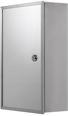 Croydex Trent Bathroom Wall Cabinet with Lock and Key - Mirrored Door Stainless Steel Medicine Cabinet with Fixed Internal Shelf, Includes Fixings and Keys, Pre-assembled (40x25cm)