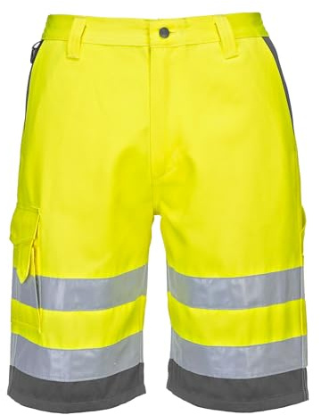 Portwest Bermudas De Alta Visibilidad De Polialgodón, Tamaño: L, Color: Amarillo/Gris, E043YGYL
