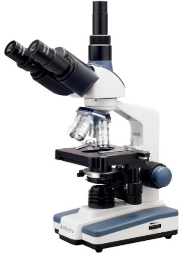 AmScope T120C Professional Siedentopf Trinocular Compound Microscope, 40X-2500X Magnification, WF10x and WF25x Eyepieces, Brightfield, LED Illumination, Abbe Condenser with Iris Diaphragm, Double-Layer Mechanical Stage, 100-240VAC