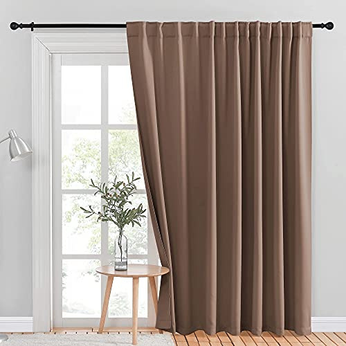NICETOWN Extra Wide Blackout Patio Blinds, Thermal Blackout Patio Door Curtain Panel, Sliding Door Insulated Curtains with Back Tab for Extra Wide Windows (Cappuccino, 100 x 84)
