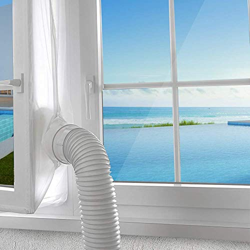 AGPTEK 400CM Aislamiento Ventanas para Aire Acondicionado Móvil y Secadora, Sello de Ventanas Impermeable, Anti UV, Anti-Mosquitos, con Dual Cremallera, Deshumidificador