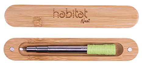 Habitat Nest Straw - Cannuccia Telescopica Riutilizzabile Senza Plastica - acciaio inox 304 - Spazzola con setole naturali in cocco - Custodia in bambù magnetica