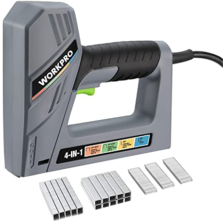 WORKPRO 4 en 1 Grapadora 1200 W, Con 3000 pcs grapas, Grapadora/Clavadora Eléctrica para Grapas de Tipo T53, T50, BN18, Grapas de 6-15mm, Renovaciones, Tapicería, Decoración, Muebles