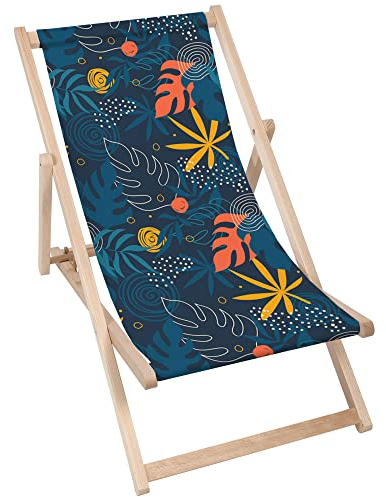 DreamRoots Liegestuhl Klappbar Holz aus Buchenholz, bis 130 kg belastbar, 3-Fach verstellbare Rückenlehne, waschbarer Polyesterbezug
