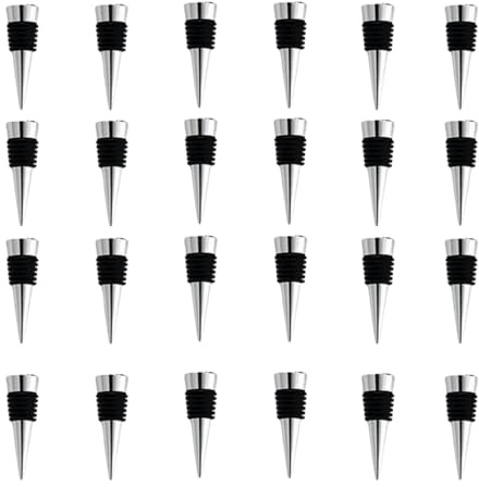 ENLAYER Stainless Steel Wine Stoppers, 24Pcs Reusable, Silicone for DIY Wedding Bar & Party Gifts