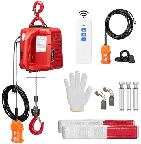 VIVOHOME 3-in-1 Electric Hoist Winch 1540lbs, 110V Portable Power Winch Crane with Wire and Wireless Remote Control, 40ft Lifting Height for Towing, Overload Protection for Garage, Factory, Warehouse