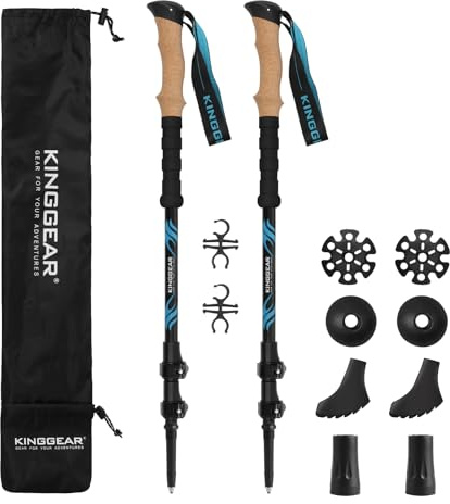 KINGGEAR TPC Wanderstöcke aus 100 % Kohlefaser, Teleskop-einziehbare Nordic Trekkingstöcke, ultraleichter Nordic-Walking-Stöcke, Metall-Flip-Verschlüsse, Kork und verlängerter EVA-Griff