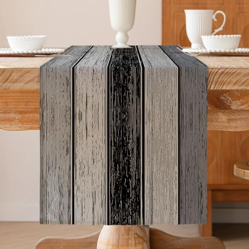 Tischläufer Grau 40 x 140 cm Planken Antik Alt Rustikal Holz Modern Frühling Tischläufer deckchen Saisonnal Küche Tisch Dekoration Abwaschbar Drinnen Urlaub Party Table Dekor