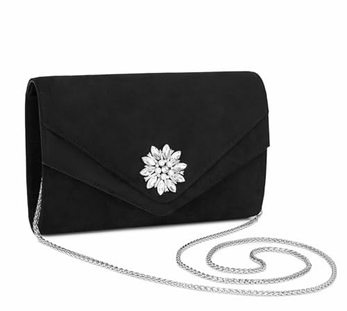 Miss Lulu Pochette Clutch Donna, Pochette Eleganti da Cerimonia, Borse con Diamanti in Pelle Scamosciata, Borsa da Sera Elegante con Catenella per Matrimoni, Feste e Serate