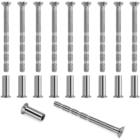 10 vis poignee Porte Douilles de raccordement M4 pour poignée de Porte – Vis à Douille en acier au carbone nickelé – Kit de fixation argent universel pour poignées, meubles, armoires, portes