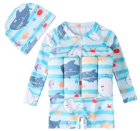 Bébé Fille et Garçon Combinaison Flottante Protection Solaire UV Maillot de Bain Float Une Pièce Costume avec Flotteurs Ajustables pour Natation Débutant Enfants