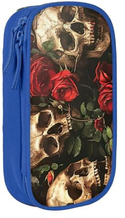 Lootpe Skull And Red Rose Print Pencil Case,Storage Bag, Large Capacity Pencil Box, Portable Office Pen Bag With Zipper