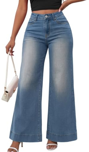 PerZeal Women's Flare Bell Bottom Jeans 2026 Mid Waisted Wide Leg Bootcut Jeans Stretchy Denim Pants with Pocket Blue Medium
