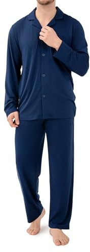 DAVID ARCHY Conjunto de Pijama de algodón para Hombre, Camiseta de algodón de Manga Larga con Pantalones Largos, Ropa de Dormir de Dos Piezas, Ropa de Dormir Suave y Transpirable, Pack de 1