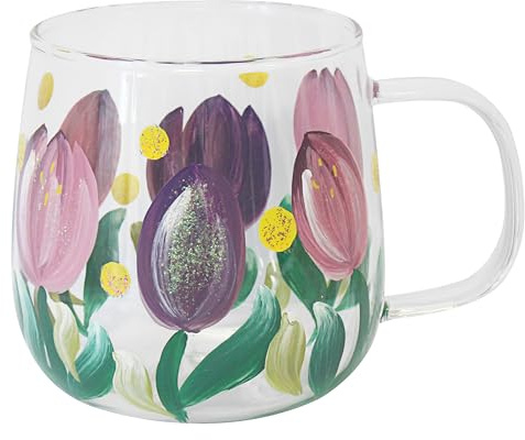 Lesser & Pavey Lynsey Johnstone Tulips Cup for Hot Drinks | Travel Mug for Coffee Tea or Hot Chocolate | Hand Printed and Ml Glass Coffee Mugs | Thermal Cup for Home, Office, or Travel
