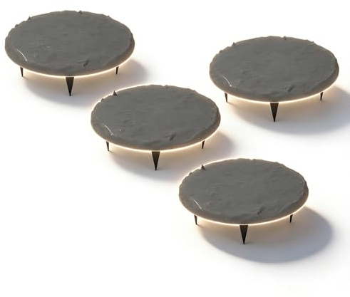 Piedras de Paso Decorativas, Resina de Polipropileno, Diámetro 39,9 cm - Estabilidad con Estacas, Resistente a Intemperie, Jardín y Exterior (Gris)