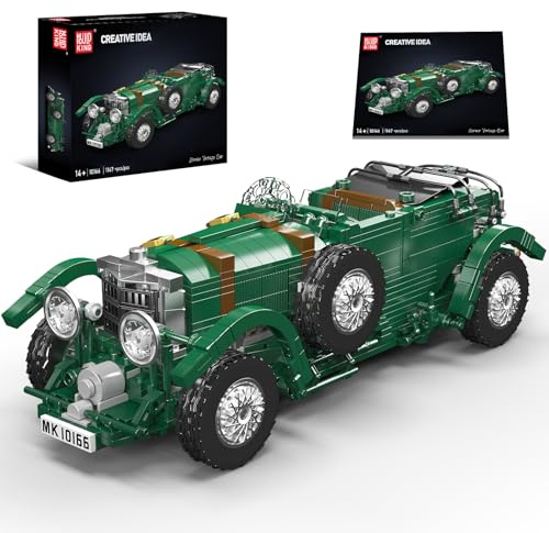 Mould King 10166 Modelo de bloques de construcción de coche antiguo, 1147 piezas Tecnología Versión estática Retro Racing Car Kit de construcción, Vintage Racing Auto Bloques de sujeción Juguetes para